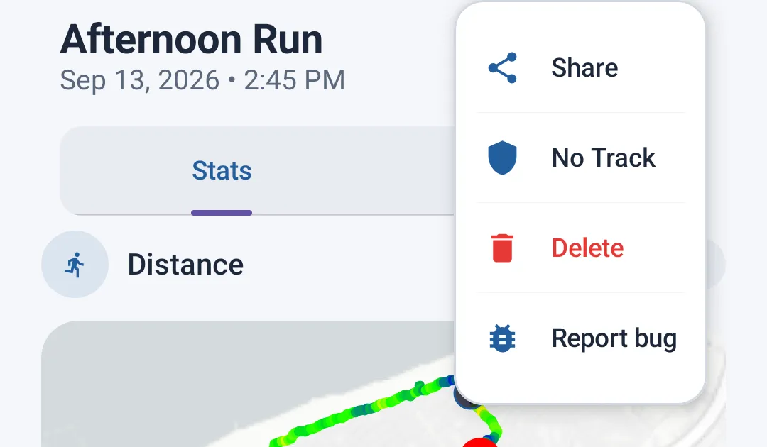 Share / No Track / Delete actions menu