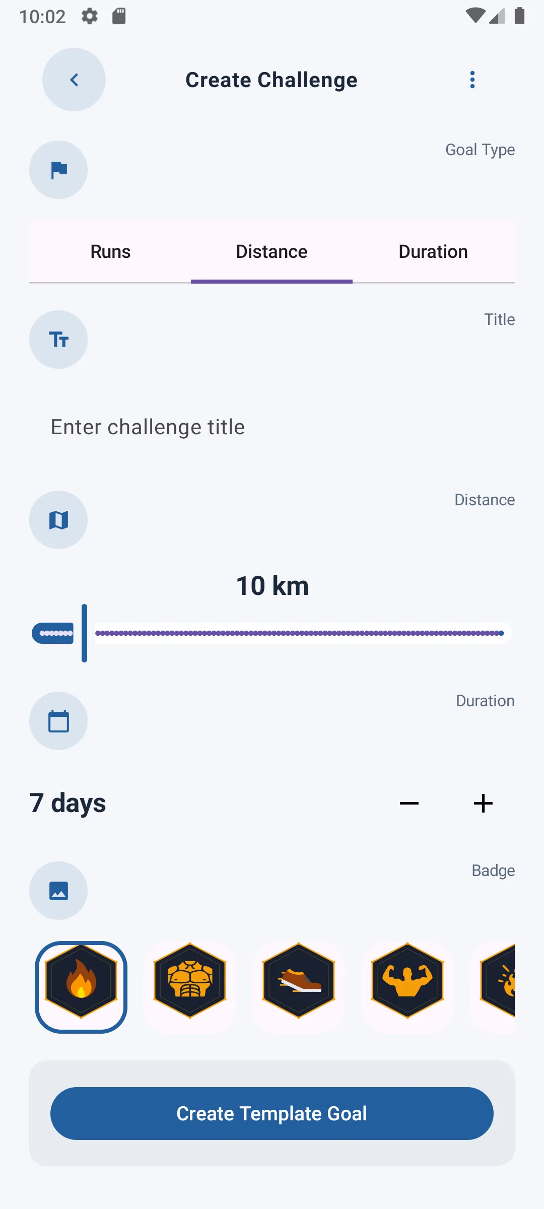 Custom goal creation screen