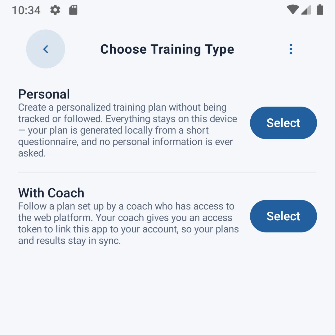 Personal / With Coach choice cards