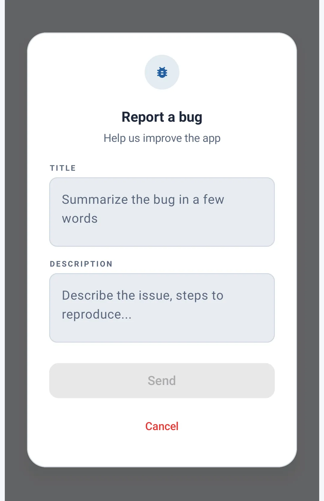 "Report bug" option in the menu