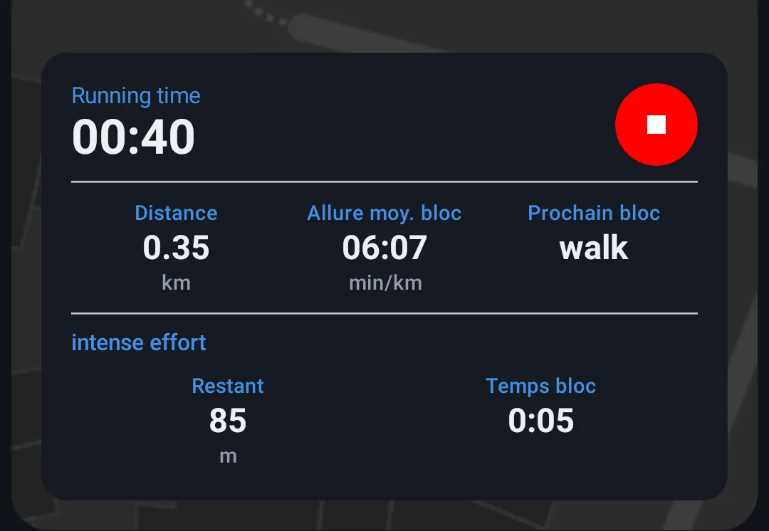 Stats panel during a simple block